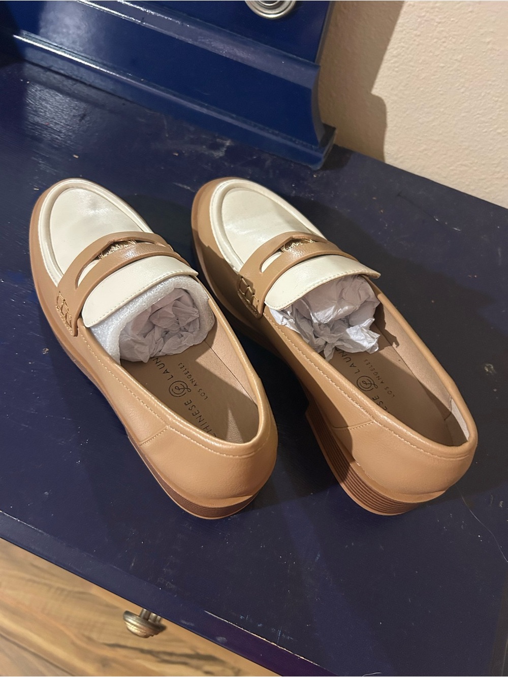 Chinese Laundry Tan and Cream Classic Penny Loafers